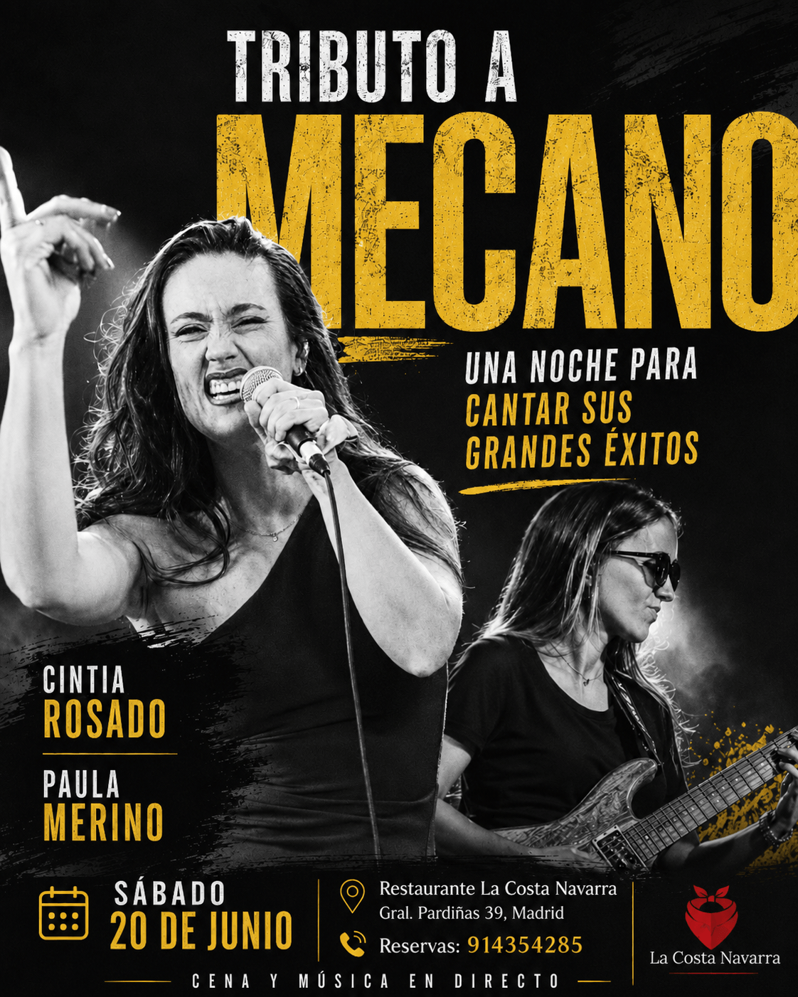 Cartel del evento musical Tributo a Mecano con Cintia Rosado & Paula Merino en el asador La Costa Navarra, Madrid